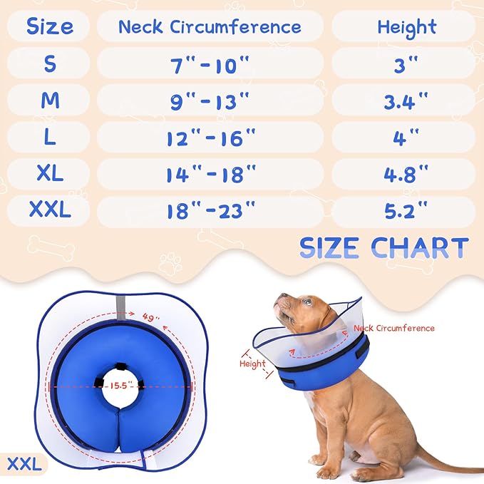 Supet Raised Inflatable Dog Cone Collar to Stop Licking, Soft Dog Cone Alternative After Surgery, Pet Neck Donut Collar for Small Medium Large Dogs