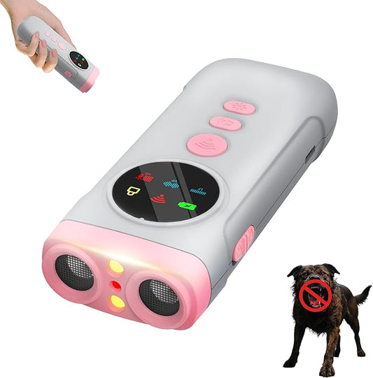 Dog Bark Deterrent Device-2X High-Power Emitters | Anti Barking with 5 Training Modes, 50ft Range, Shock Collar Alternative, 1500mAh Battery, LED Display, Safe Ultrasonic Bark Shield for Dogs (Pink)