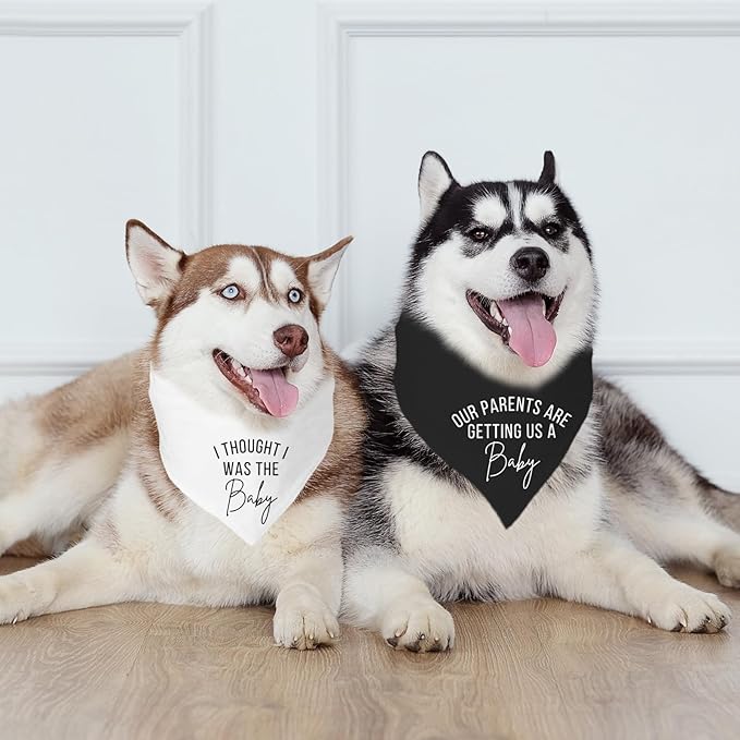 2 Pack Dog Bandanas for Pregnancy Announcement, Cute Adjustable Pet Bandana Scarf for Small Medium Large Dogs, Gender Reveal Puppy Accessories, Soft Breathable Fabric for Puppy Cats