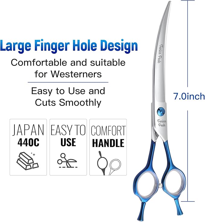 Fenice Peak 4PCS Dog Grooming Scissors Set Ergonomically Designed Blue Handles Ideal Dog Shears for Precise Trimming Easy Use with Comb.
