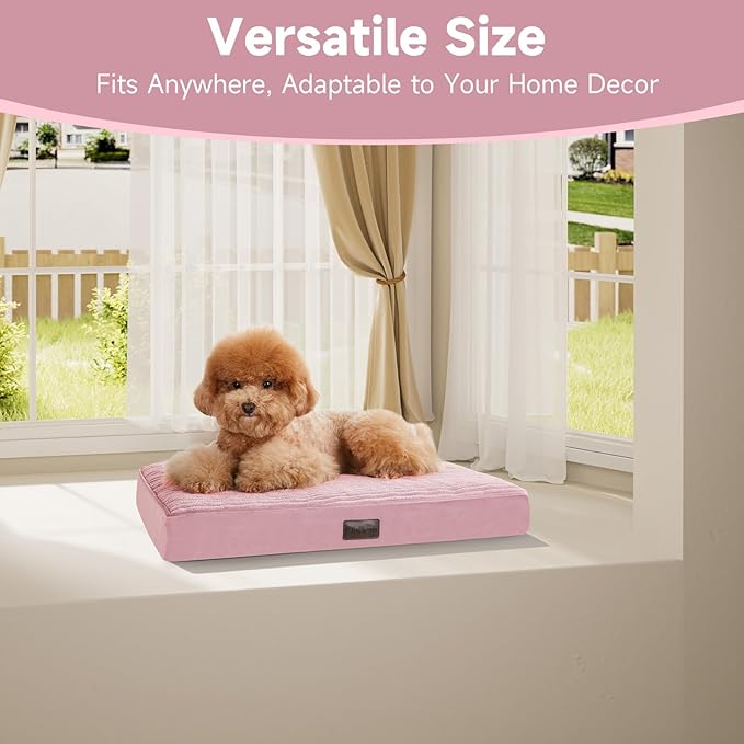 OhGeni Orthopedic Waterproof & Machine Washable Dog Bed for Small Pets, Suitable for Crates, Cat Mat with 25D Egg Crate Foam, Non-Slip Bottom & Removable Cover, 24 Inches(Pink)
