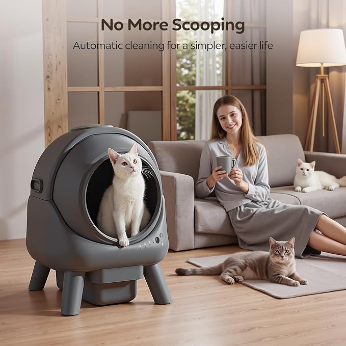 Self Cleaning Litter Box for Multiple Cats – Automatic Cat Litter Box with App Control, Odor-Free Waste Disposal, Dual Safety Sensors, Litter Bags, BlackGrayK4