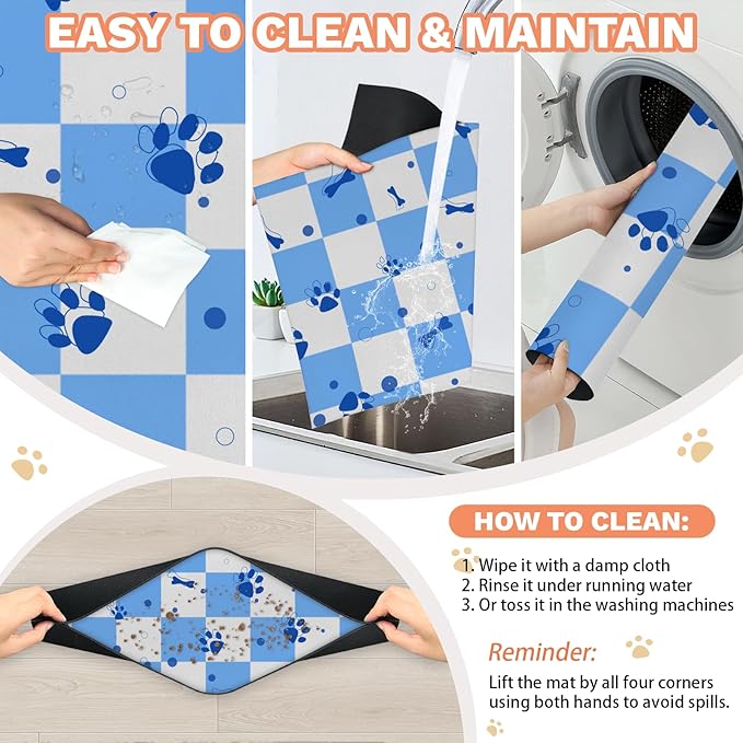 Checkered Absorbent Dog Feeding Mat Quick Dry Diatom Mud Non-Slip Pet Food Placemats Pad with Rubber Backing for Food and Water Bowls 12"x20"