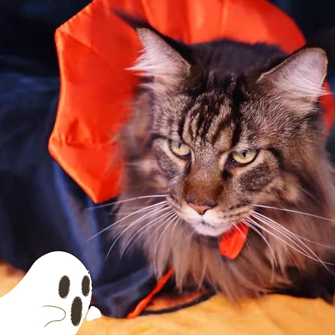 Cat/Dog Vampire Costume, Cute Funny Scary Pet Cape Cloak Clothes for Kitten & Small Medium Large Dogs, Dress Up Outfit for Halloween Cosplay (Large)