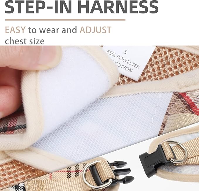 PUPTECK Adjustable Dog Harness Collar and Leash Set Step in No Pull Pet Harness for Small Medium Dogs Puppy and Cats Outdoor Walking Running, Soft Mesh Padded Reflective Vest Harnesses, Khaki S