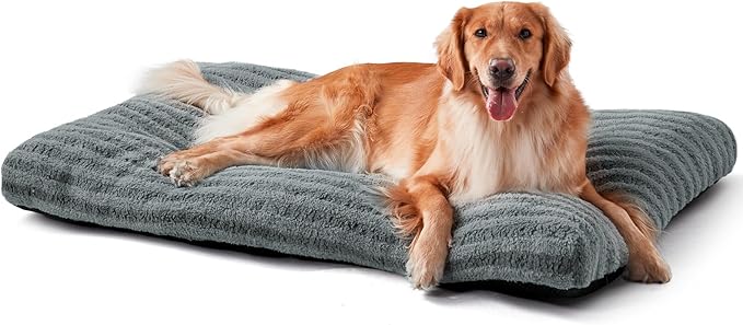 FURTIME Washable XL Dog Bed for Extra Large Dogs, Deluxe Dog Crate Beds Comfy Fluffy Kennel Pad Anti-Slip Pet Sleeping Mat, Machine Washable Dogs Pillow, 40"x27"x3.5", Gray