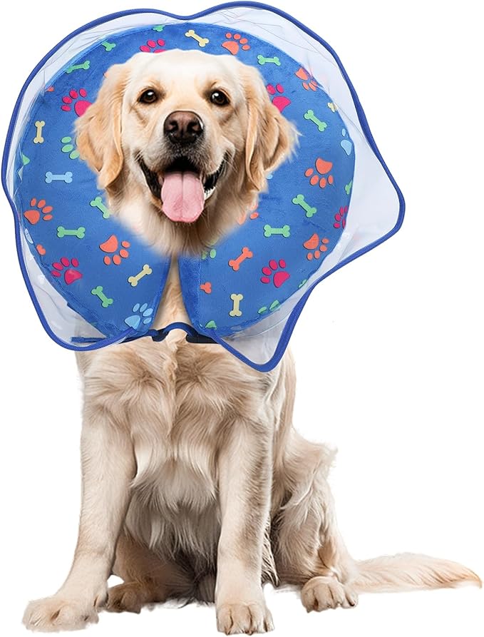 Dog Cone, Inflatable Dog Cone for Small, Medium, and Large Dogs, Soft Cone for Dogs After Surgery with Adjustable Buckle, Adjustable Soft Recovery Collar with Detachable Cove