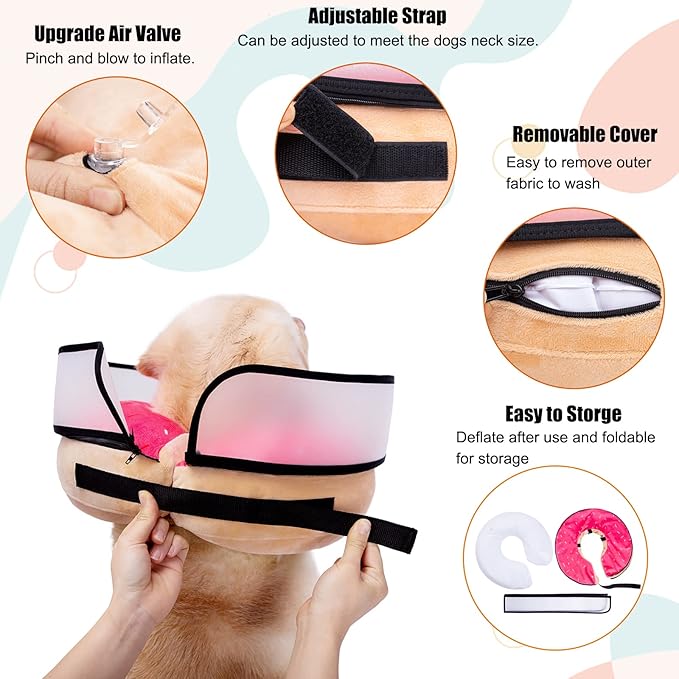 Inflatable Dog Cone Collar with Enhanced Anti-Licking, Soft Neck Donut for Dogs Cats, Recovery Pet Cone Collar After Surgery for Large Medium Small Dogs… (Donut Pink, Medium)