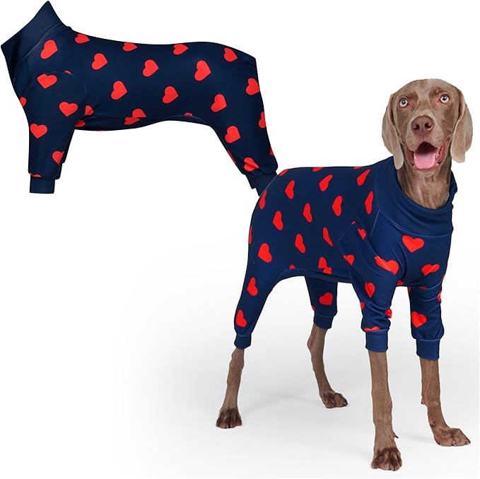 Spark Paws Dog Pajama, Dog Recovery Suit Male, Onesie, Ultra-Soft and 4-Way Stretch, for Small Medium and Large Breeds - Hearts - 2XL