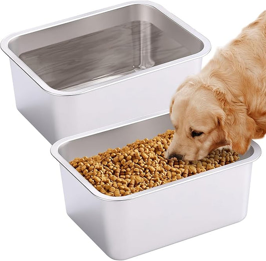 Fhiny 2 PCS Stainless Steel Dog Bowl, 3 Gallon Capacity Durable Metal Water Dish for Large Dogs, Indoor/Outdoor, Dishwasher Safe