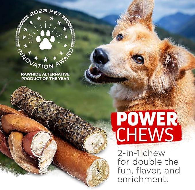 Natural Farm Power Bully Sticks Dog Chews (6”,8 Ounces), 2-in-1 Power Chews: Premium Beef Cheek Wrapped in Beef Pizzle, Double Chewing Time, Promotes Dental Health, Great for Medium Dogs