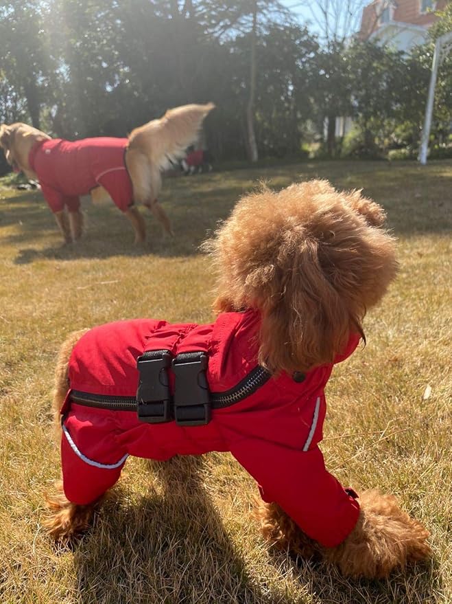 Dogs Waterproof Jacket, Lightweight Waterproof Jacket Reflective Safety Dog Raincoat Windproof Snow-Proof Dog Vest for Small Medium Large Dogs Red XS
