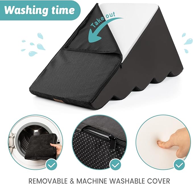 Dog Stairs for Small Dogs 19.7" H, Curved Dog Step for Puppy, Older or Cat, Medium Pet Ramp for Sofa, Couch or Bed, Ladder with High Density Foam, 4 Step, 15.7x28.3x19.7 inch, Black