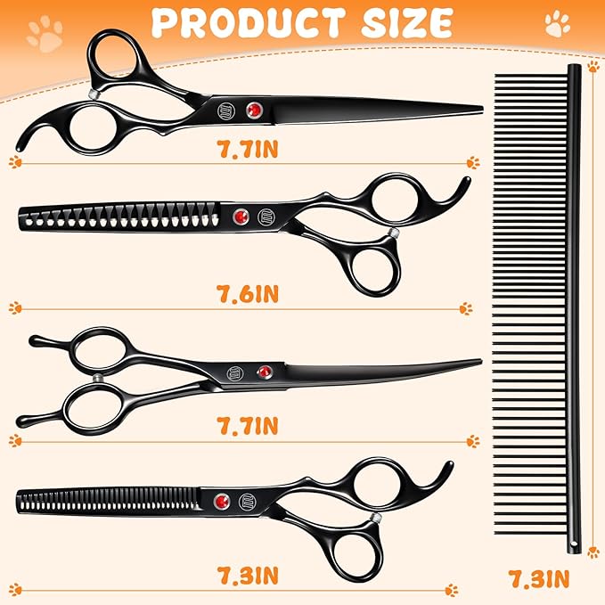 Professional Dog Grooming Scissors Set, 7 Inch/8 Inch Pet Grooming Scissors Chunkers Shears for Dog, Curved Dog Grooming Scissors, Thinning Shears for Dog with Grooming Comb