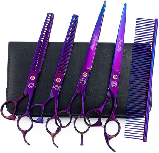 Professional Dog Grooming Scissors Set, 7 Inch/8 Inch Pet Grooming Scissors Chunkers Shears for Dog, Curved Dog Grooming Scissors, Thinning Shears for Dog with Grooming Comb