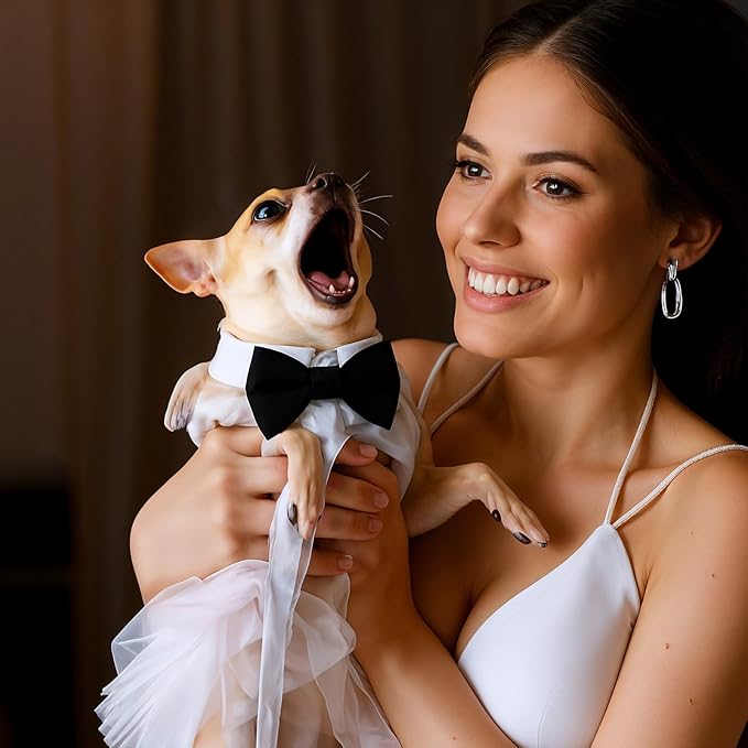 2 Pack Dog Cat Tuxedo Collar Cute Tux Puppies Dog Bowtie Cat Bow Tie Tux Collar Adjustable Formal Pet Cats Necktie for Dogs Cats Birthday Wedding Costumes