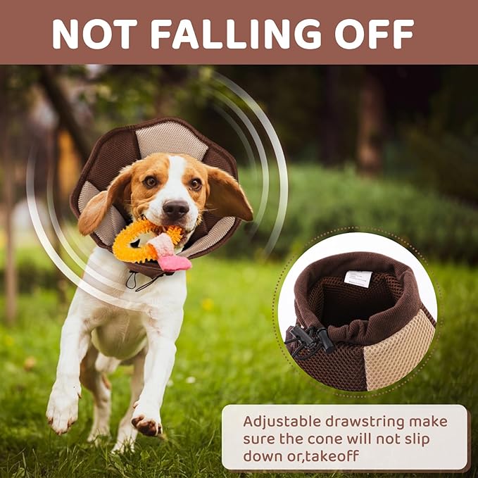 SUNFURA Dog Cone - Soft Cone for Dogs to Stop Licking, Pet E-Collar Alternative After Surgery, Adjustable Pet Recovery Collar for Wound Healing, Brown Small