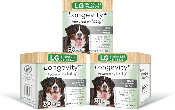 Yummy Combs Longevity15 – C15:0 – Fatty Acid Health Supplement for Dogs – Healthy Pet Supplies – for Large Dogs, 3 Pack