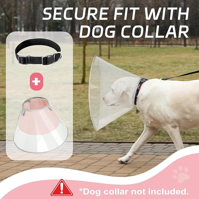 Dog Cone Collar to Stop Licking, Clear Elizabeth Recovery Collar with Soft Pad for Large, Medium, Small Dogs, Pet Head Cone Alternative After Surgery, Neutering, Injury (M)