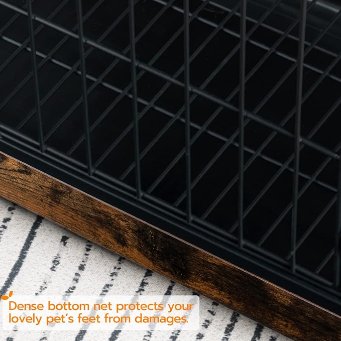 HOOBRO Dog Crate Furniture, 32.5" Medium Dog Kennel Indoor, Wooden Cage with Pull-Out Tray, Double Doors Pet House Side End Table for Medium/Small Dogs, Rustic Brown BF802GW03G1