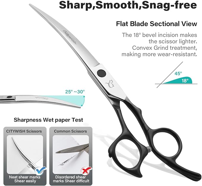 Dog Grooming Scissors,Curved Thinning Scissers and Chunker Shears for Dog Grooming with Safety Round Tips, Sharp and Comfortable 5 in 1 Deg Scissors for Grooming