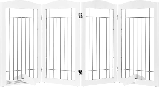 Spirich Free Standing Foldable Wire Pet Gate for Dogs, 80 Inches Extra Wide, 30 Inches Tall 4 Panels Dog Gate for The House, Doorway, Stairs, Pet Puppy Safety Fence, Sliver White