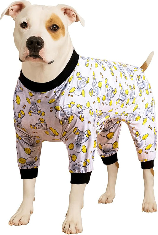 LovinPet Big Dogs Pajamas Clothes, Sleepytime Elephants Print, Pajamas for Pitbulls, Post Surgery Dog Shirt, Wound Care Large Dog Onesies, Lightweight Pullover, Full Coverage Large Breed Dog Pjs, 2XL