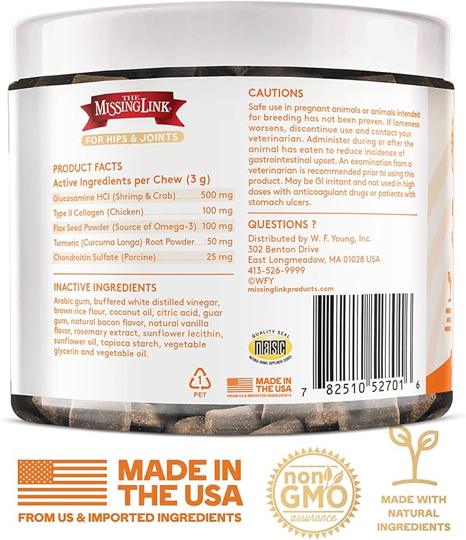 The Missing Link Collagen Care Hip & Joint Soft Chews 60ct - Daily Mobility & Anti-Inflammatory Support for Dogs (Pack of 2)