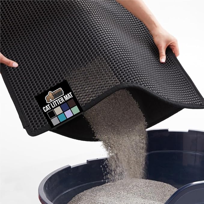 GORILLA GRIP Honeycomb Cat Litter Box Mat, 35x24 Two Layer Trapping Waste Mats, Soft On Paws, Litter Box Supplies and Essentials for Indoor Cats, Traps Excess, Water Resistant for Floors, Black
