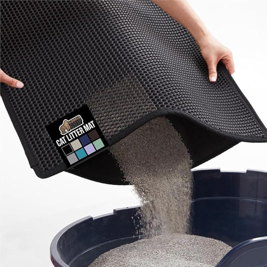 GORILLA GRIP Honeycomb Cat Litter Box Mat, 35x24 Two Layer Trapping Waste Mats, Soft On Paws, Litter Box Supplies and Essentials for Indoor Cats, Traps Excess, Water Resistant for Floors, Black