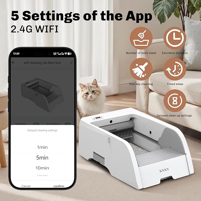 2 in 1 Self Cleaning Litter Box with APP Control, Open or Covered Canopy Design to Meet Cats' Varying Preferences, Large Automatic Cat Litter Box for Multiple Cats, Quiet, Odorless & Safe