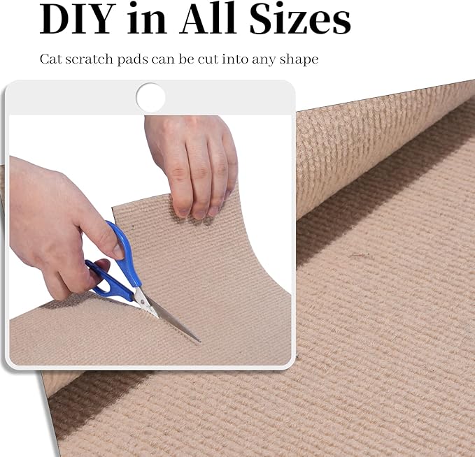 Uranshin Trimmable Cat Scratch Mat pad Self-Adhesive Cat Scratching Post Carpet Covered 78.7"x15.8" Cat Tree Shelves Replacement Parts cat Furniture Protector for Couch Wall (Khaki)