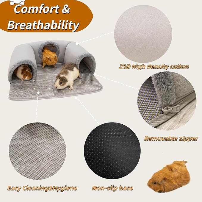 Guinea Pig Hideout Tunnel with Cool Bed for Bunny 3 Cave Small Animal Tunnel Toy Cages Rattan Mat