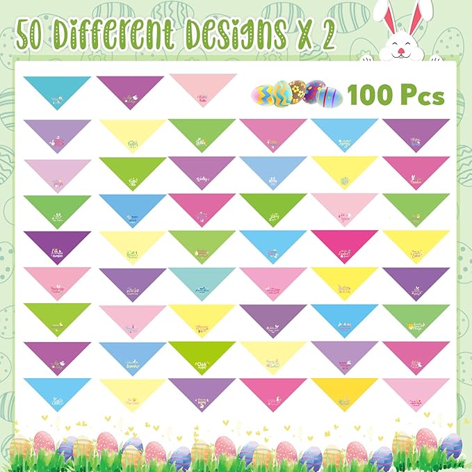 100 Pcs Easter Dog Bandana Bulk with Sayings Pet Triangle Scarf Bibs Washable Puppy Kerchief Adjustable Grooming Supplies for Small Medium Large Dog Cat Costume Accessories