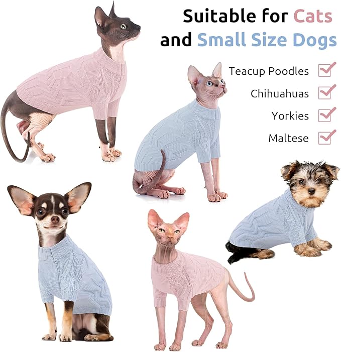 ASENKU Cat Sweater Soft Warm Puppy Clothes Knitwear for Kittens & Small Dogs, Thick Knitted Sweater for Sphynx Hairless Cats Teacup Chihuahua and Extra Small Dogs (Pink, L)