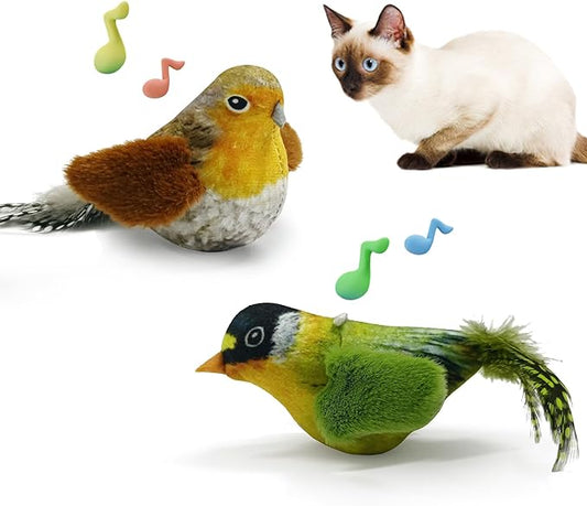 LEWISER Cat Toys Chirping Tit 2 Pcs with Catnip SilverVine, Suitable for Cat Wand Toys, Simulation Bird Design, Interactive Toys for Indoor Kitty Kitten Exercise, Green and Ground