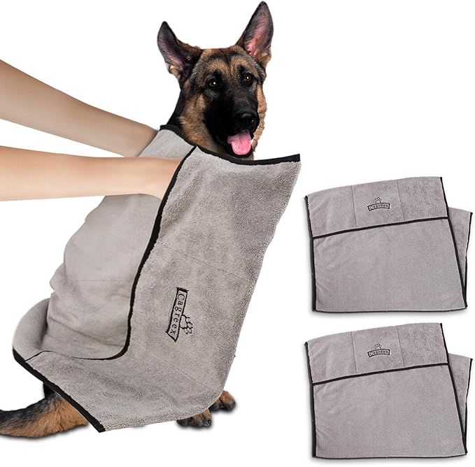 Microfiber Dog Grooming Bath Towel: Super Absorbent Soft Pet Grooming Towel Bath & Shower Supplies - Large Towels to Drying Dog Cat Pets Drying & Grommers (Gray, 2 Pcs)