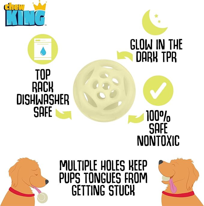 Chew King by Mammoth Glowing Fetch Ball, Dog Ball Toys, Medium 2-Pack Lattice