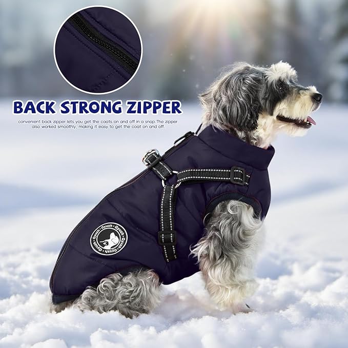 Gyuzh Dog Coat with Harness Puppy Coats Small Dog Harness Jacket Winter Waterproof Jackets for Smal Medium Large Dogs