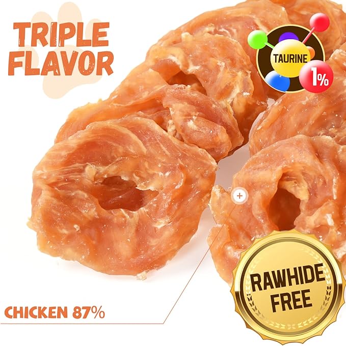 Dog Treats Chicken Jerky Rings, Rawhide-Free Grain-Free Real Dried Tenders Natural Chicken Breast Dog Chewy Training Snacks for Small Medium Large Dogs Large Pack 10.6oz