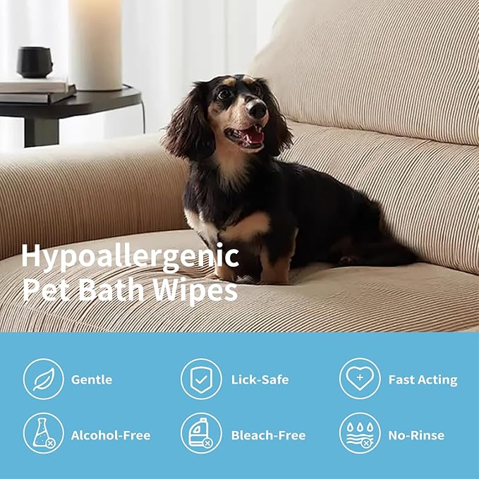 Hypoallergenic Pet Grooming Wipes for Dogs & Cats - Coconut Oil Cleaning & Deodorizing Bathing Wipes with Hydrating Formula for All Body Parts,Dog Cleaning Wipes Remove Odor (3 Pack)