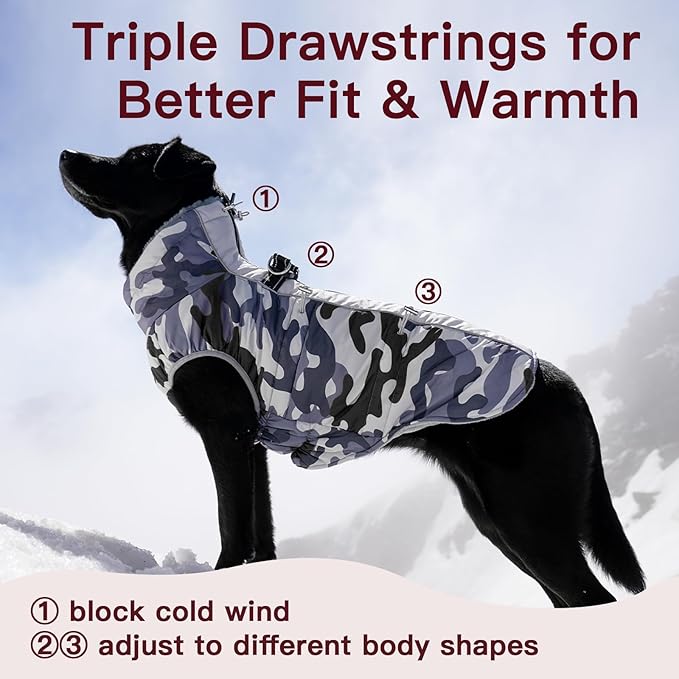 Dog Coat Winter Warm Dog Jackets for Large Dogs Reflective Snowsuit with Harness Fleece Dogs Snow Jacket Waterproof Pet Clothes for Cold Weather