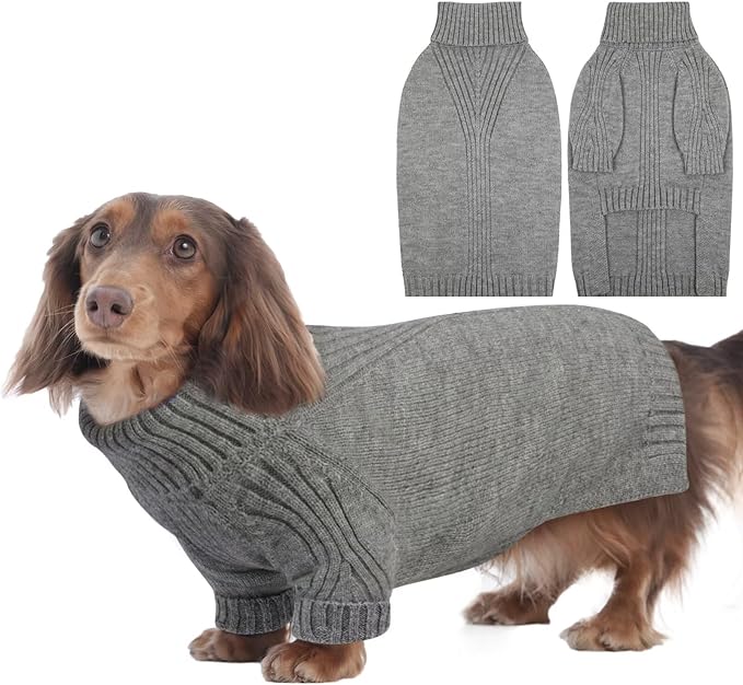 IECOii Dachshund Sweater,Turtleneck Dog Sweater for Small Medium Dogs Girl,Stretchy & Breathable,Warm Knitted Pullover Coat,High Neck Knitwear for Cold Weather Indoor & Outdoor Wear (Light Grey, M)