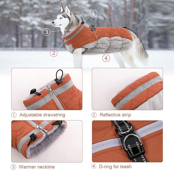 Lelepet Warm Dog Winter Coat Cold Weather Jacket Windproof Reflective Turtleneck Vest with Plush Neckline D-Ring for Leash Thick Fleece Lining Jacket Pet Apparel for Small Medium Large Dogs(X-Small)
