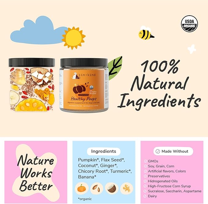 kin+kind Organic Supplements for Dogs&Cats - Pumpkin Boost for Healthy Poops - Hip+Joint Supplement - Vet Formulated, Natural Formula - Made in USA - Poop | Hip+Joint M. (2 x 4 oz)