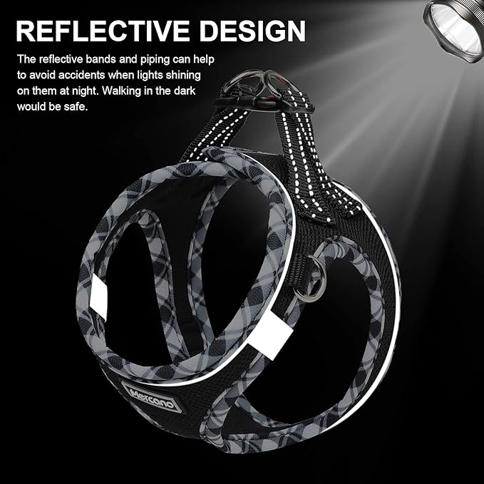 Mercano Soft Mesh Dog Harness and Leash Set, No-Chock Step-in Reflective Breathable Lightweight Easy Walk Vest Harnesses with Safety Buckle for Small Dogs, Cats (Black White, XXS)
