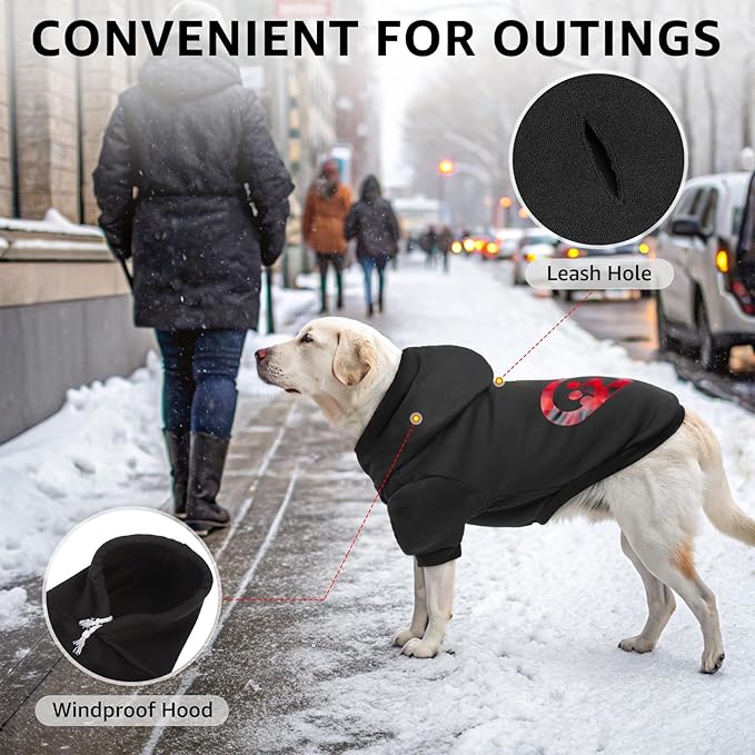 SCENEREAL Dog Hoodie with Leash Hole, Warm & Soft Fleece Dog Sweater & Sweatshirt for Small Medium Large Dogs, Pets Clothes Cold Weather Costume, Heart Print L