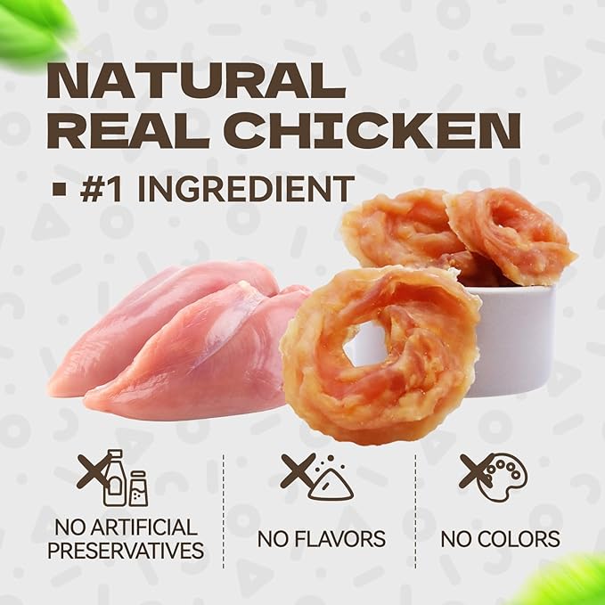 Chicken Rings Dog Treats, Natural Chicken Breast Jerky Rawhide-Free Soft Chews Healthy Dog Training Treats for Small Medium Large Breed 10.54oz