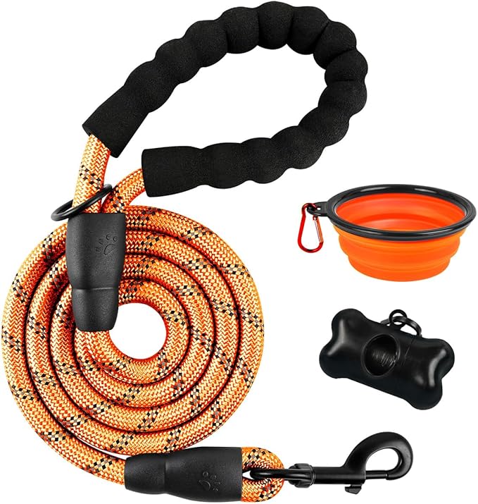 BARKBAY Dog Leashes for Large Dogs Heavy Duty Dog Leash 4/5/6 FT with Comfortable Padded Handle and Highly Reflective Threads for Medium Large Dogs Walking Training Running (5FT-1/2'',Orange)