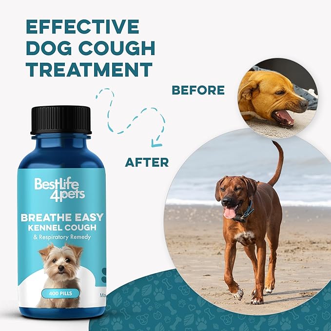 Breathe Easy Natural Cough Relief for Dogs - Gentle Senior Dog Respiratory, Congestion and Sneezing Relief Plus Trachea and Airway Support for Brachycephalic Dogs Ensures Calm Walks & Restful Sleep